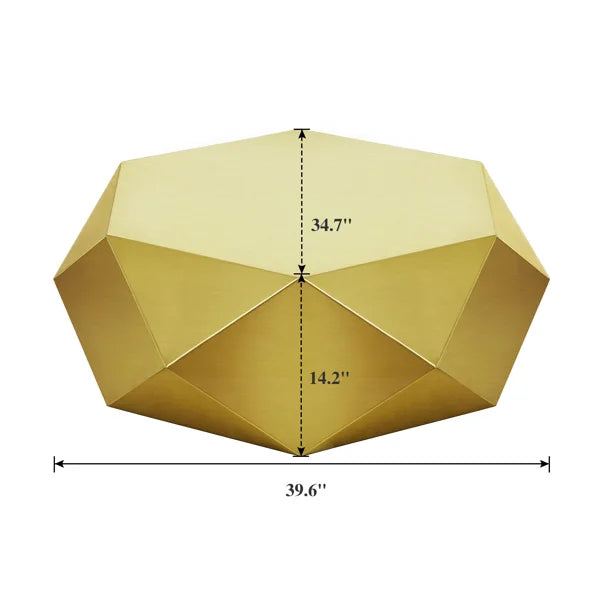 Dimension diagram of faceted gold-tone geometric coffee table