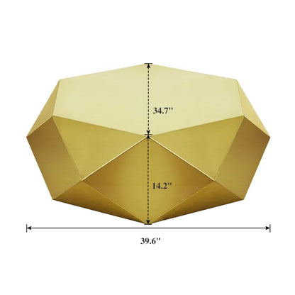 Dimension diagram of faceted gold-tone geometric coffee table
