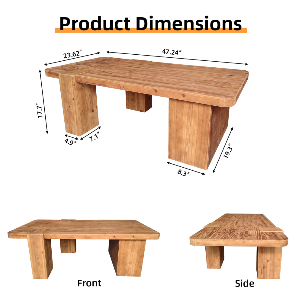 Supplier dimensions for 47.24-inch block-leg coffee table