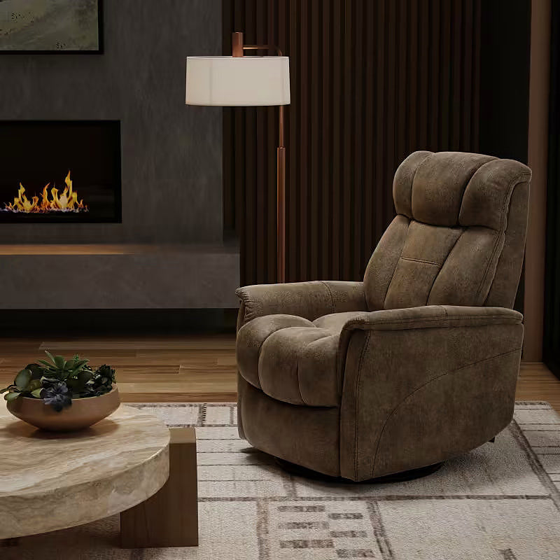 Texas Slate swivel glider recliner in textured brown gray upholstery