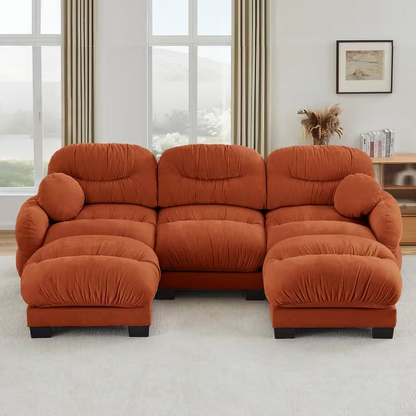 Sienna Orange Chenille 3-Seat U-Shaped Sectional with Ottomans