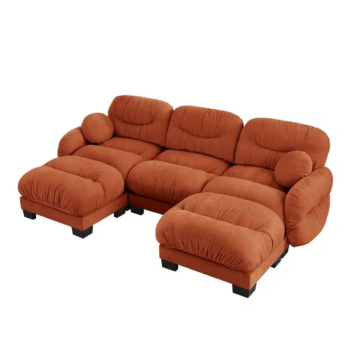 Sienna Orange Chenille 3-Seat U-Shaped Sectional with Ottomans