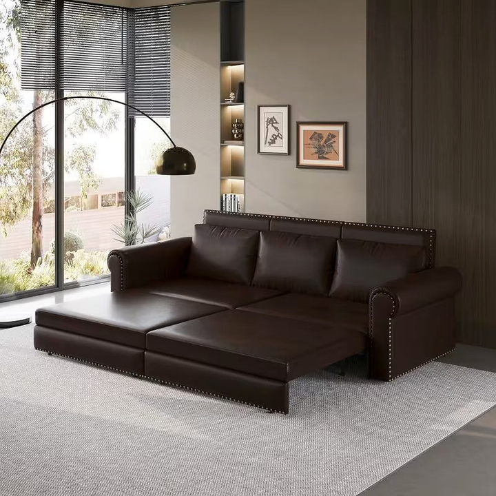 Winston 93.7-Inch Dark Brown Faux-Leather Sleeper Sofa