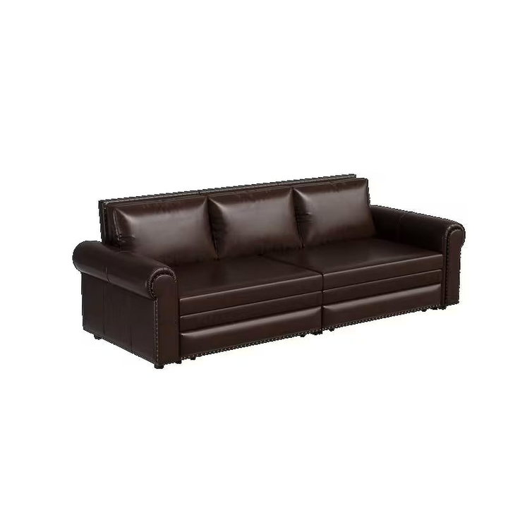 Winston 93.7-Inch Dark Brown Faux-Leather Sleeper Sofa
