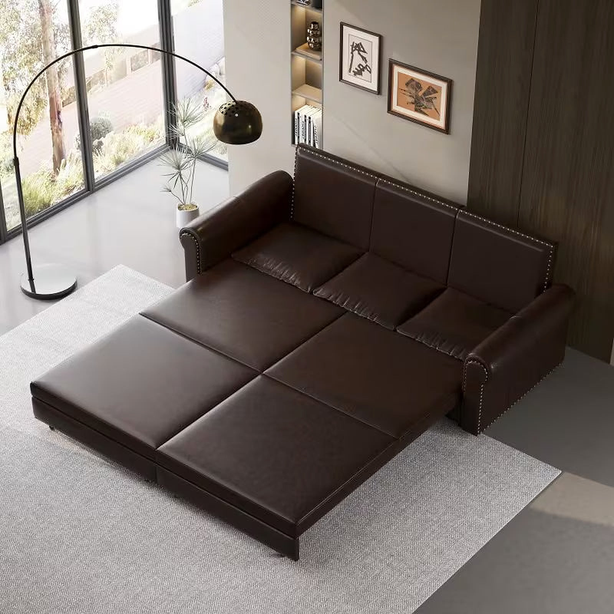 Winston 93.7-Inch Dark Brown Faux-Leather Sleeper Sofa