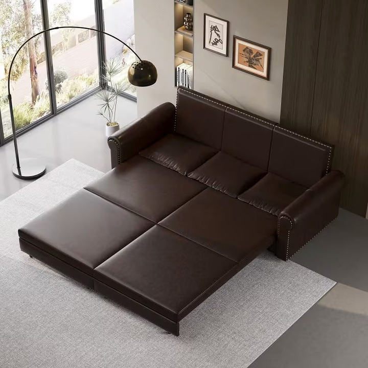Winston 93.7-Inch Dark Brown Faux-Leather Sleeper Sofa