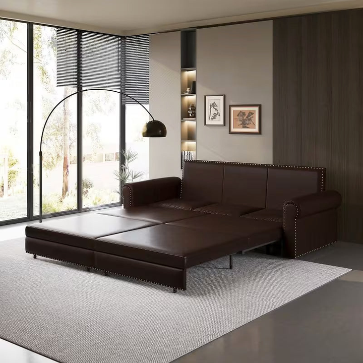 Winston 93.7-Inch Dark Brown Faux-Leather Sleeper Sofa