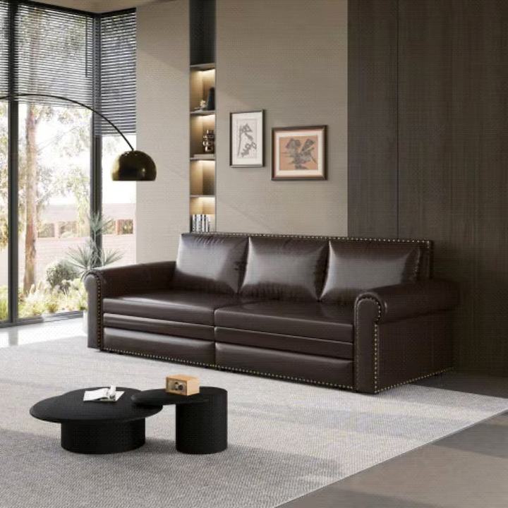 Winston 93.7-Inch Dark Brown Faux-Leather Sleeper Sofa