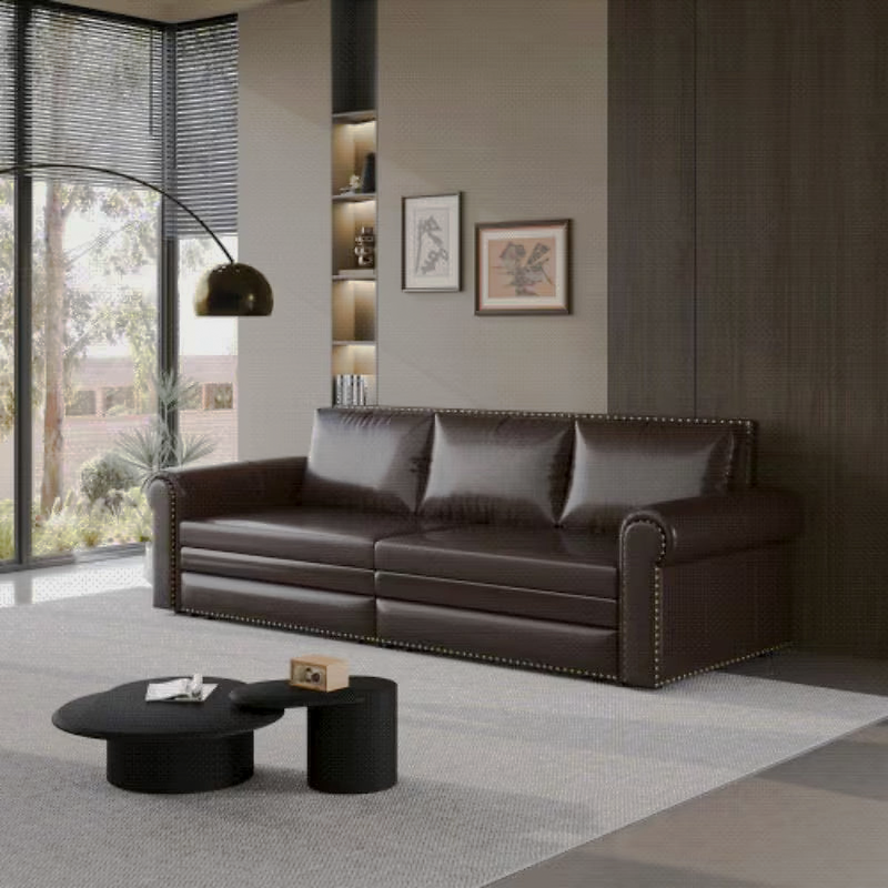 Winston 93.7-Inch Dark Brown Faux-Leather Sleeper Sofa — photo 1