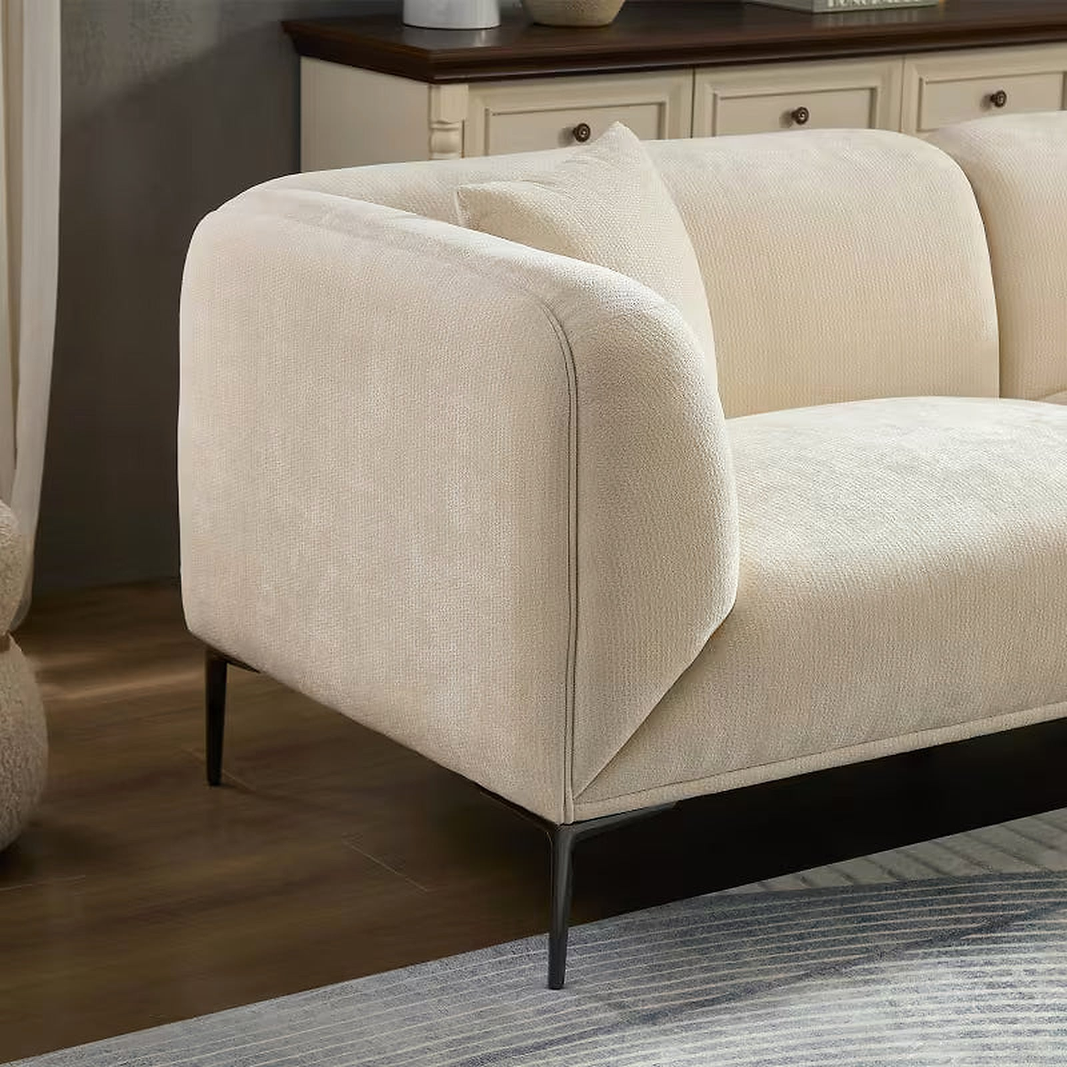 Ellis 89-Inch Beige Fabric Sofa with Rounded Arms