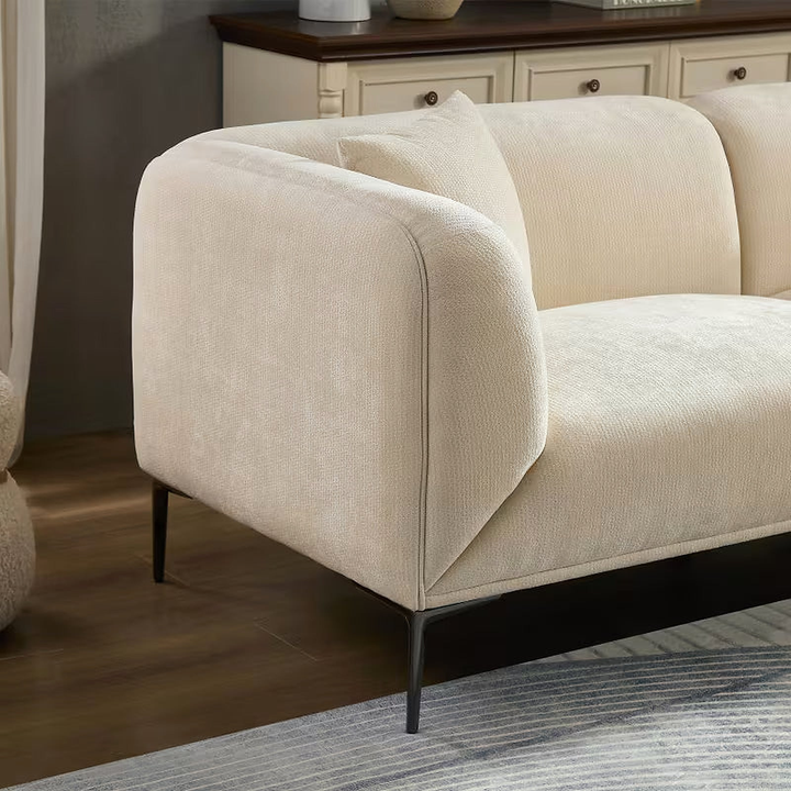 Ellis 89-Inch Beige Fabric Sofa with Rounded Arms