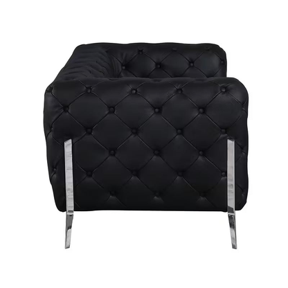 Marcello Black Top-Grain Italian Leather Tufted Loveseat