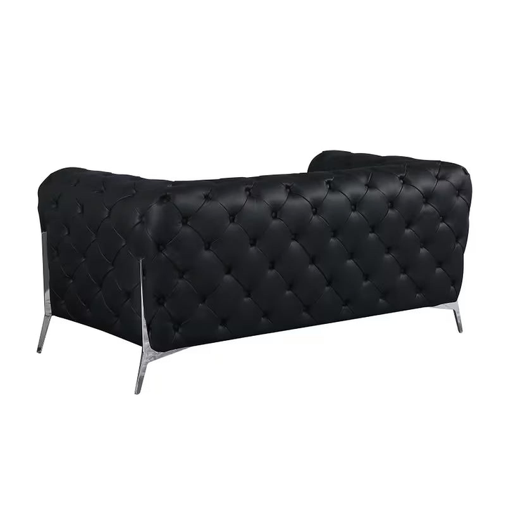 Marcello Black Top-Grain Italian Leather Tufted Loveseat