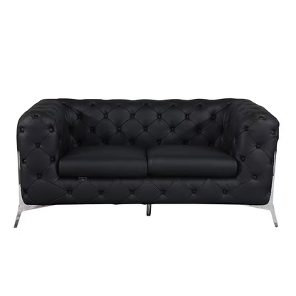 Marcello Black Top-Grain Italian Leather Tufted Loveseat