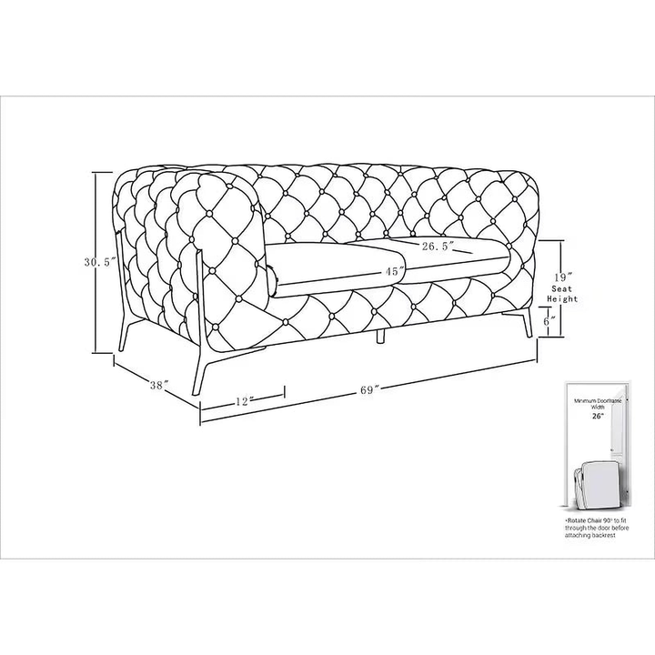 Marcello Black Top-Grain Italian Leather Tufted Loveseat