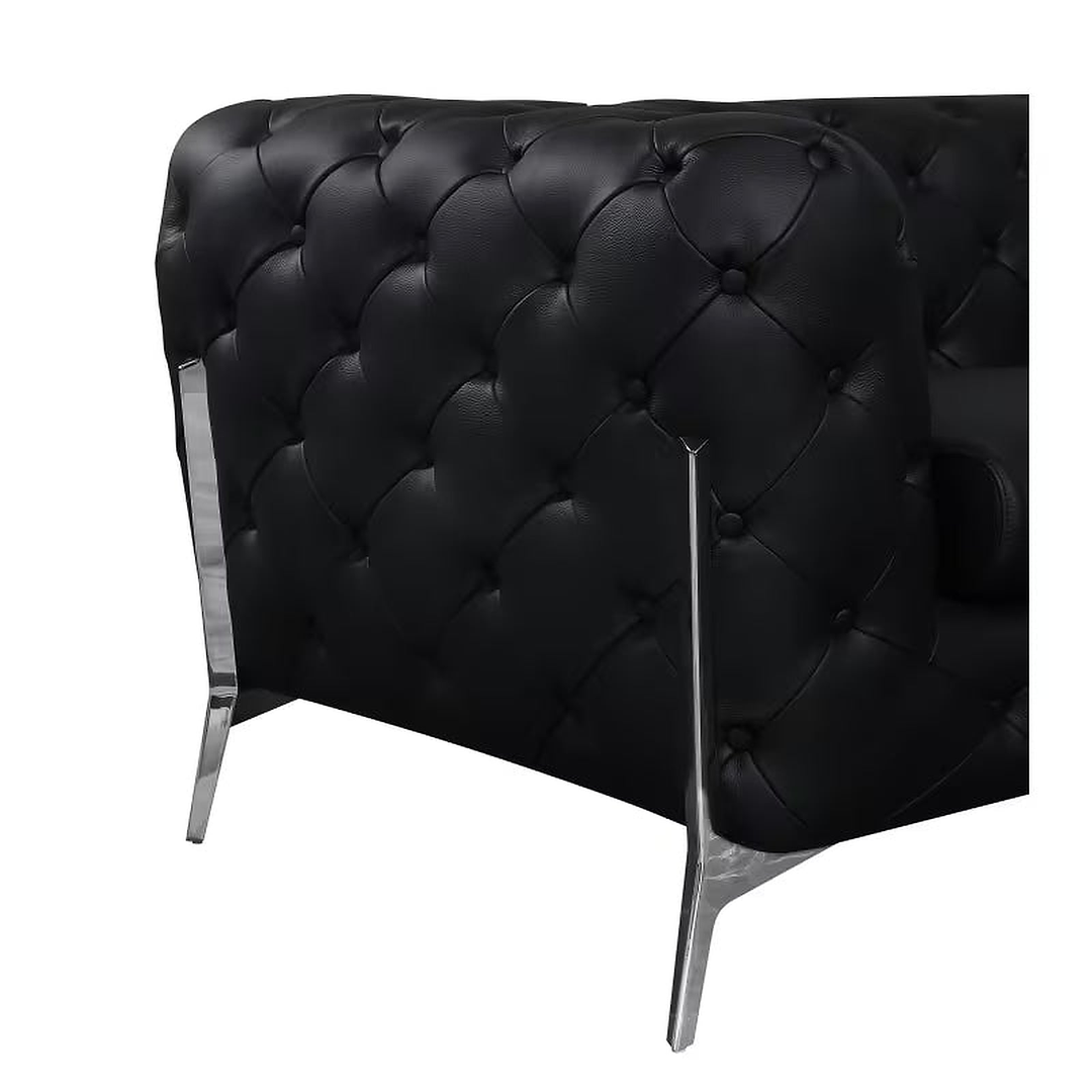 Marcello Black Top-Grain Italian Leather Tufted Loveseat — photo 4