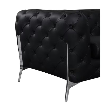 Marcello Black Top-Grain Italian Leather Tufted Loveseat