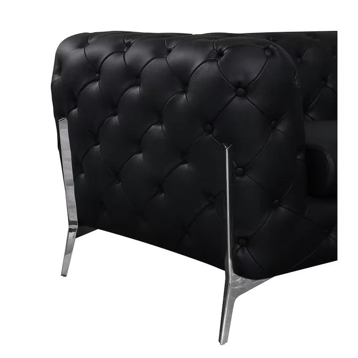 Marcello Black Top-Grain Italian Leather Tufted Loveseat
