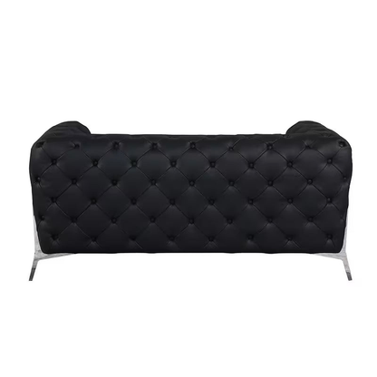 Marcello Black Top-Grain Italian Leather Tufted Loveseat
