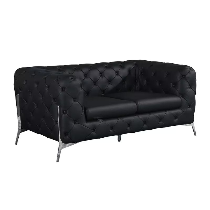 Marcello Black Top-Grain Italian Leather Tufted Loveseat