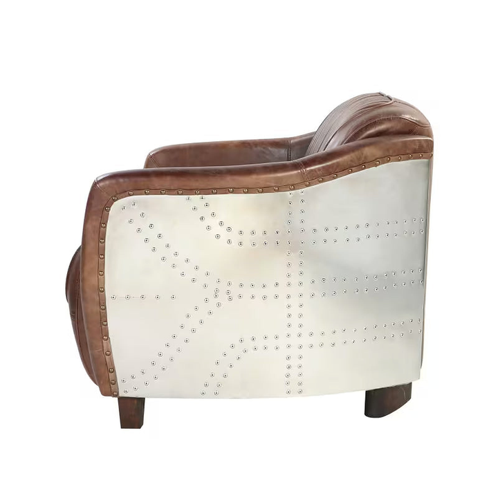 Brancaster Brown Leather and Aluminum Loveseat