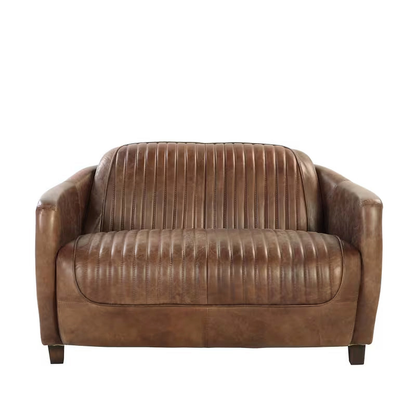 Brancaster Brown Leather and Aluminum Loveseat