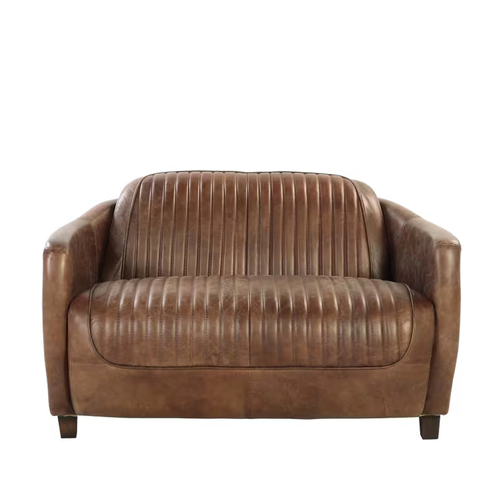 Brancaster Brown Leather and Aluminum Loveseat
