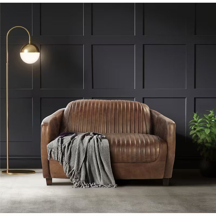 Brancaster Brown Leather and Aluminum Loveseat