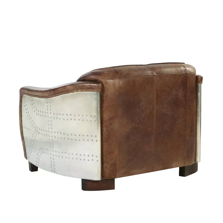 Brancaster Brown Leather and Aluminum Loveseat