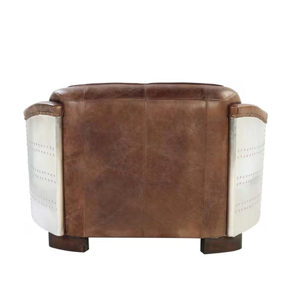 Brancaster Brown Leather and Aluminum Loveseat