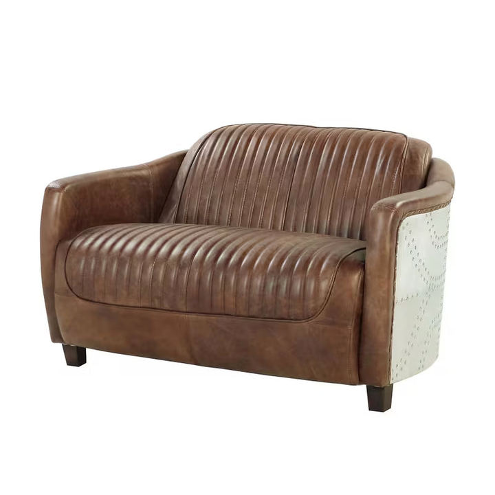 Brancaster Brown Leather and Aluminum Loveseat