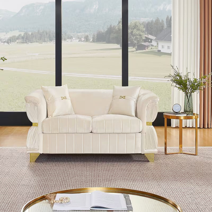 Aurelia 61.8-Inch Beige Velvet Loveseat with Gold-Tone Trim