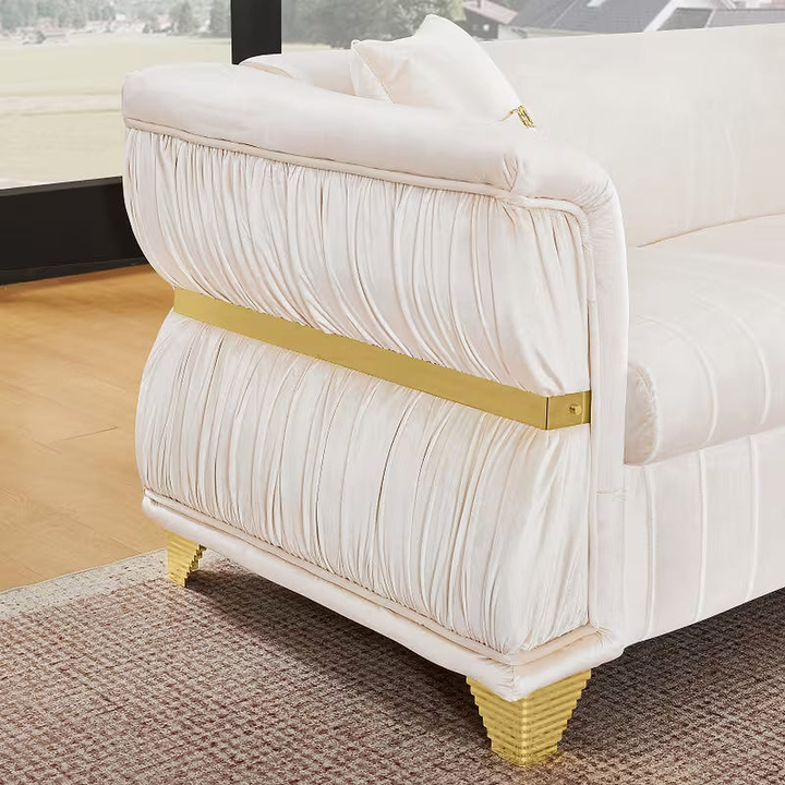 Aurelia 61.8-Inch Beige Velvet Loveseat with Gold-Tone Trim