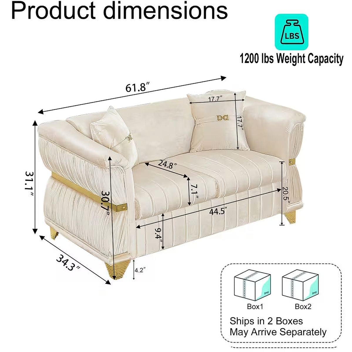 Aurelia 61.8-Inch Beige Velvet Loveseat with Gold-Tone Trim