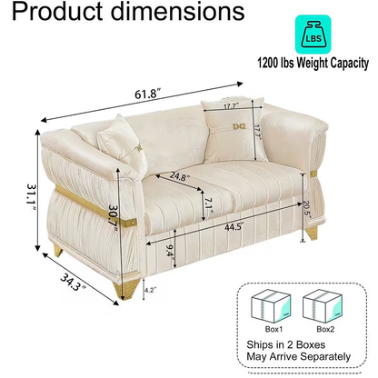 Aurelia 61.8-Inch Beige Velvet Loveseat with Gold-Tone Trim