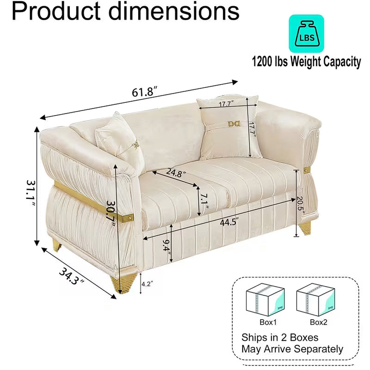 Aurelia 61.8-Inch Beige Velvet Loveseat with Gold-Tone Trim