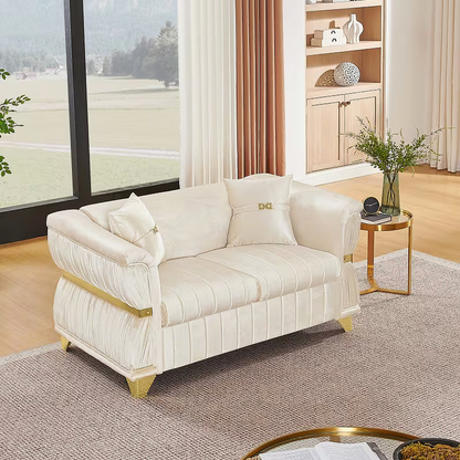 Aurelia 61.8-Inch Beige Velvet Loveseat with Gold-Tone Trim