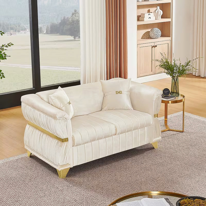 Aurelia 61.8-Inch Beige Velvet Loveseat with Gold-Tone Trim