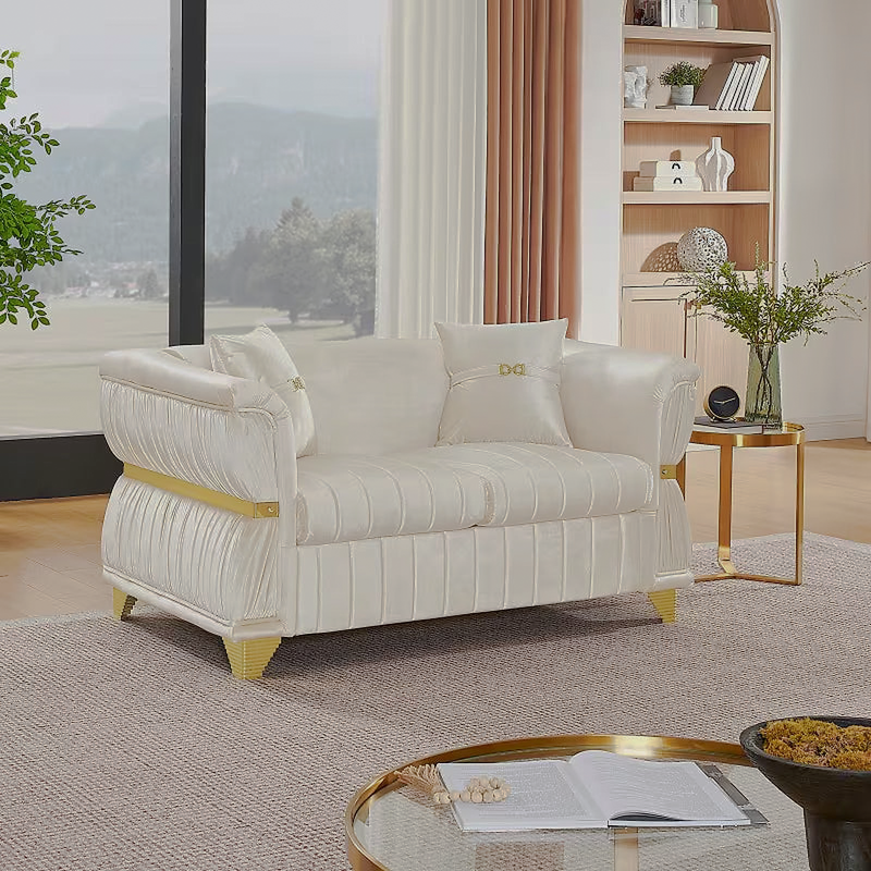 Aurelia 61.8-Inch Beige Velvet Loveseat with Gold-Tone Trim — photo 1