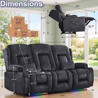Callum Gray 3-Seat Power Reclining Sofa with Heat and Massage