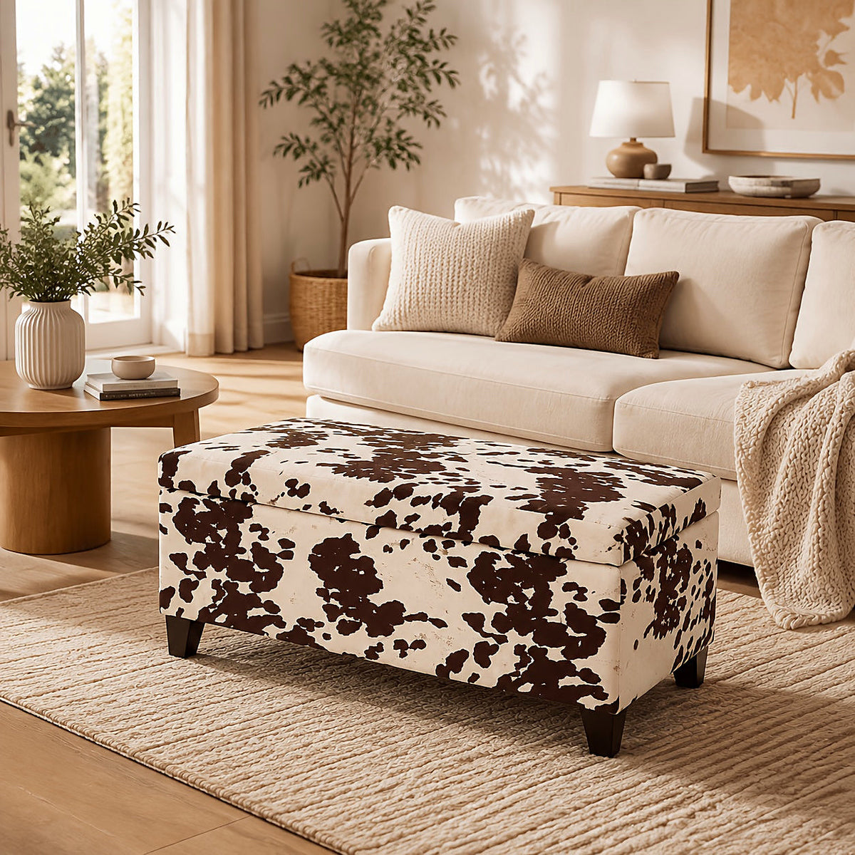 Cow-Print Storage Ottoman