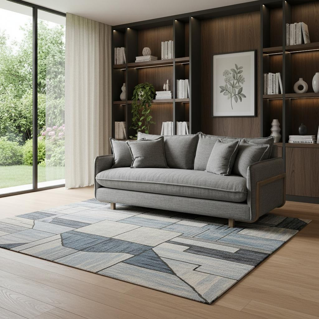84" Gray Fabric Sofa With Brown Legs - 606783