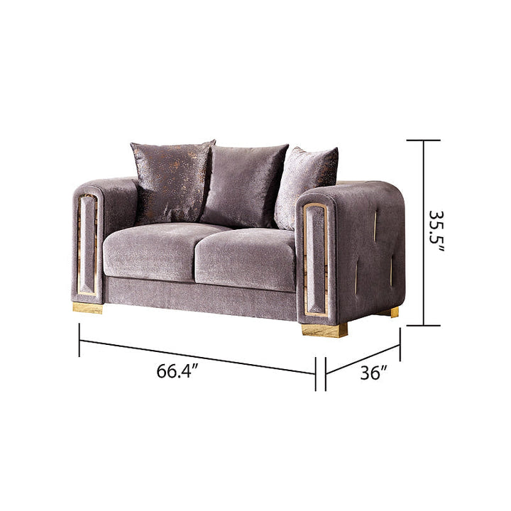 Impreza silver loveseat dimension diagram: 66.4 inches wide, 36 inches deep and 35.5 inches high