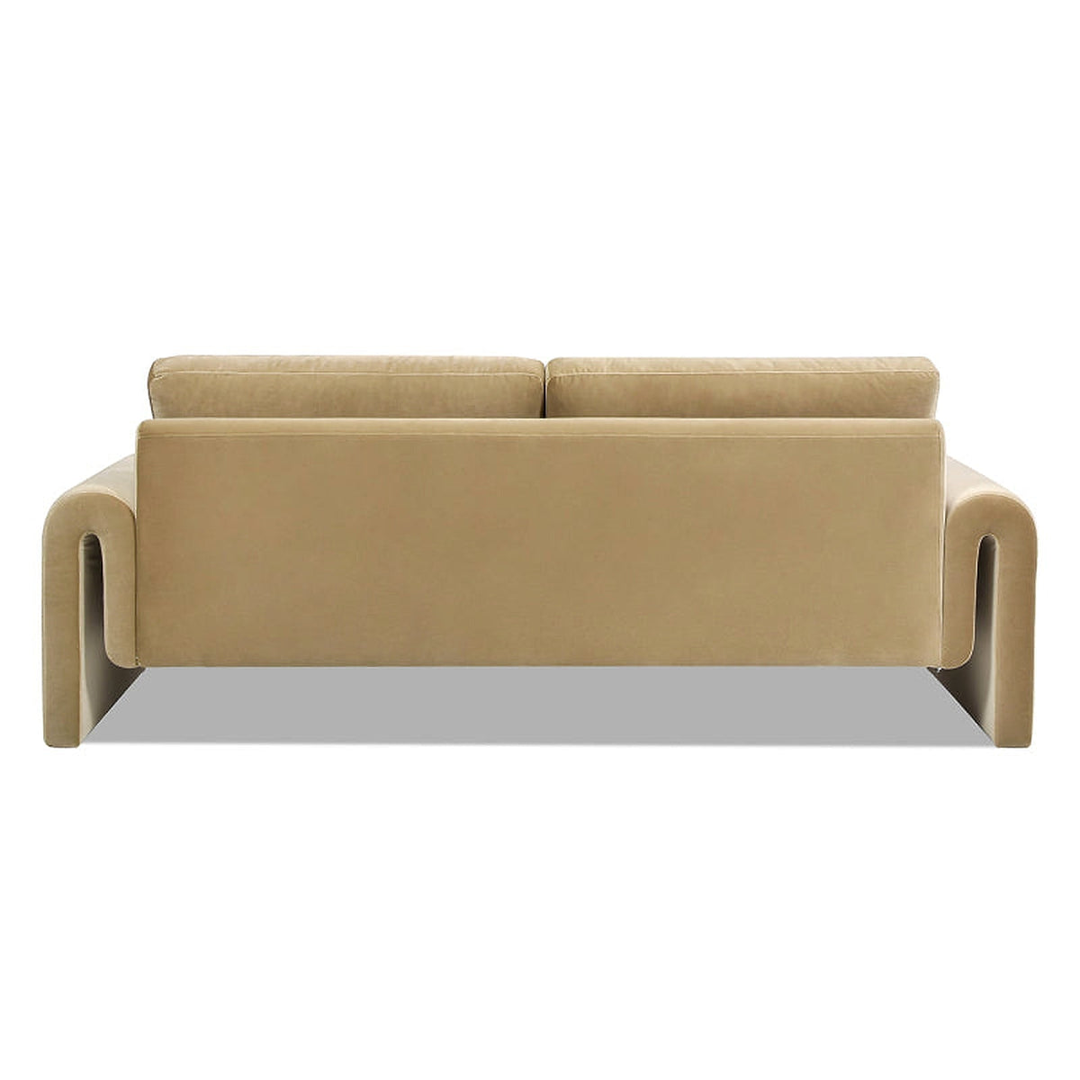 Rear view of the beige Mason sofa showing its upholstered back and arched arms.