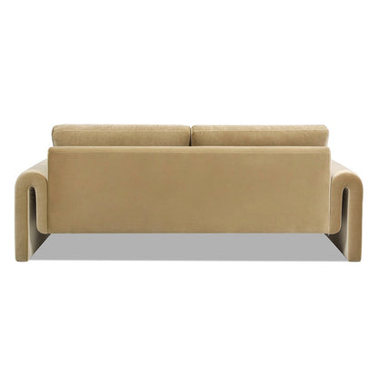 Rear view of the beige Mason sofa showing its upholstered back and arched arms.