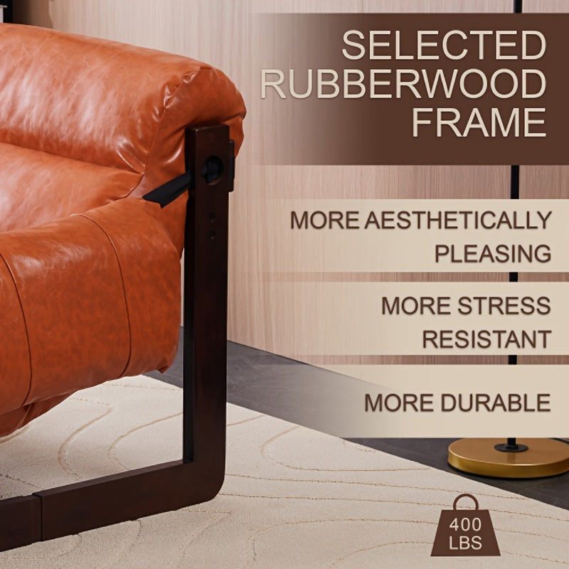 Leather-Look Accent Chair with Wood Frame — wood frame and arm construction details