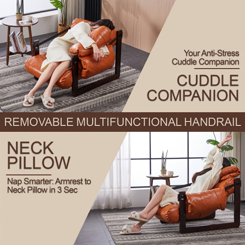 Leather-Look Accent Chair with Wood Frame — removable arm bolster shown used as a pillow