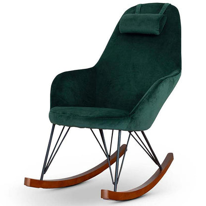 Chloe green velvet rocking chair with wood runners