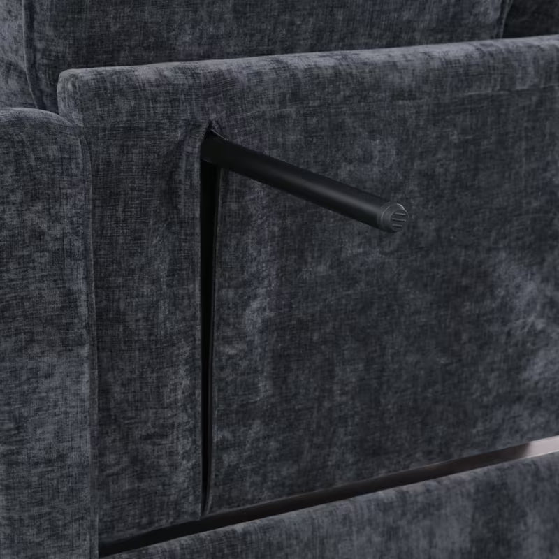 Tufted Loveseat with Storage Footrest — storage lid support detail.