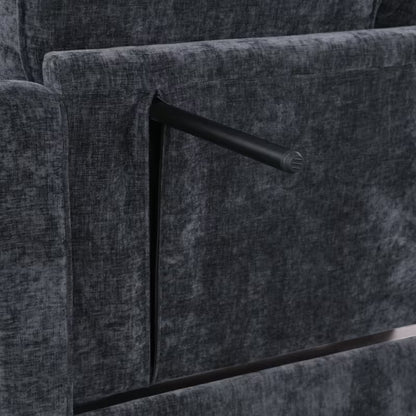 Tufted Loveseat with Storage Footrest — storage lid support detail.